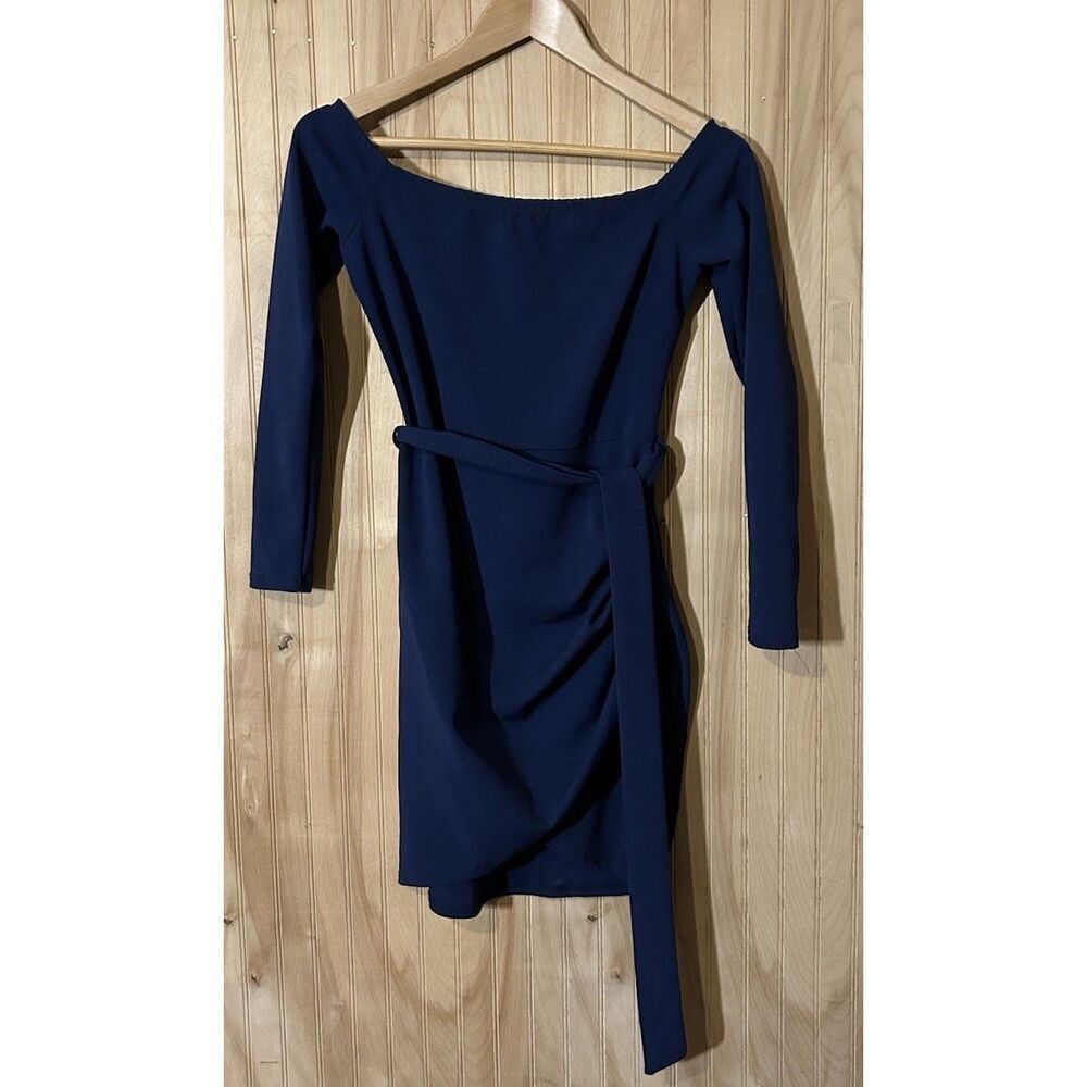 Windsor Women's Size Small Long Sleeve Faux Wrap Dress Navy Blue D10288